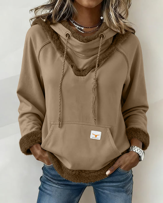 Langærmet Sweatshirt Med Patchworkdetaljer Og Lomme
