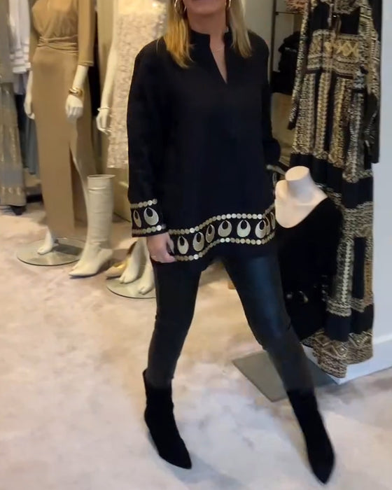 Bluse Placeret Trykt Løs