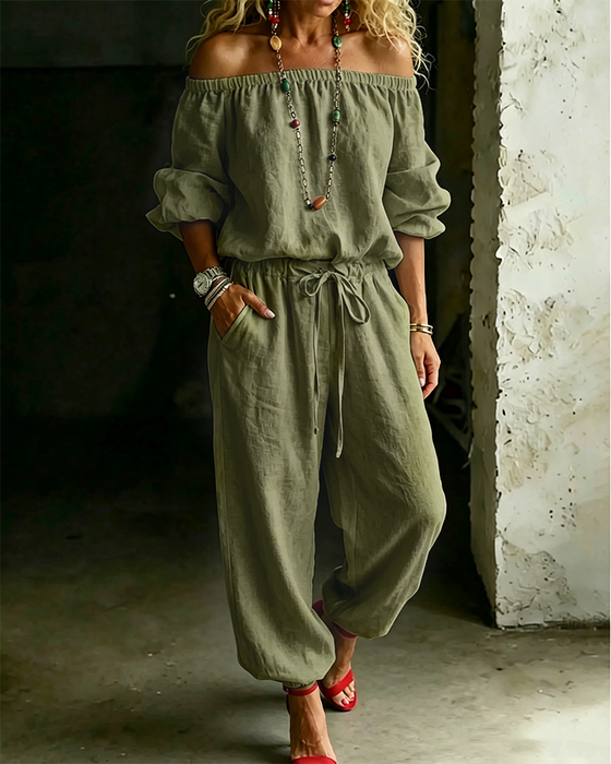 Jumpsuit Off-Shoulder Bind I Taljen Indsnævret Talje