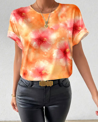 T-shirt Rund hals Tie-Dye Stor Blomst
