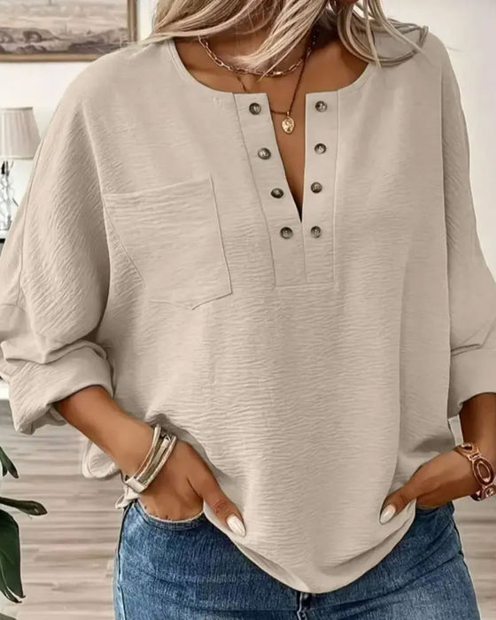 Bluse Ensfarvet Casual Lang Ærme