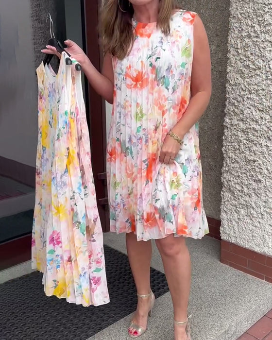Kjole Ærmeløs Plisseret Blomstret