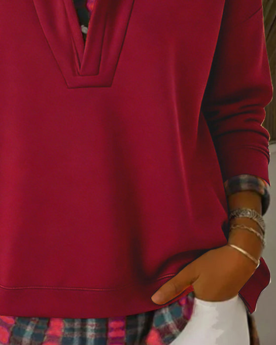 Hættetrøje Falsk Todelt Ternet Patchwork