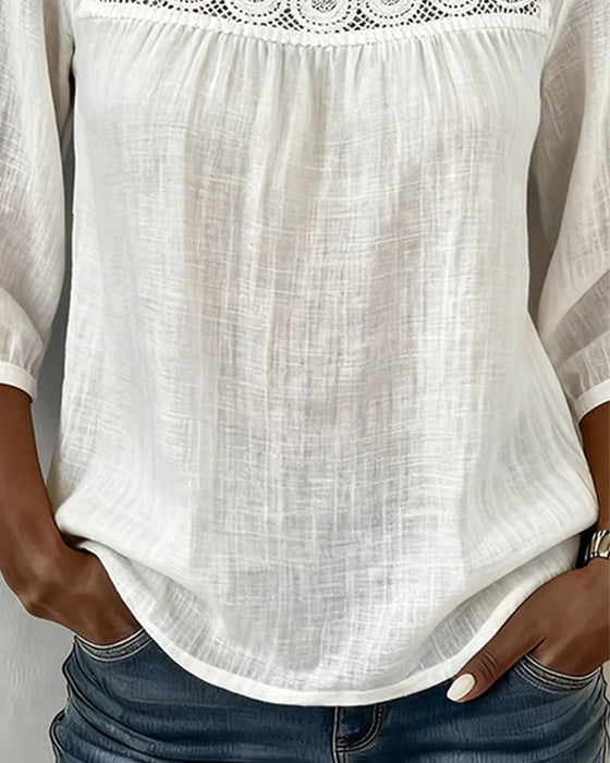Bluse Firkantet Hals Blonde Patchwork