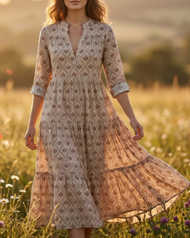 Kjole Vintage V-Udskæring Blomstret