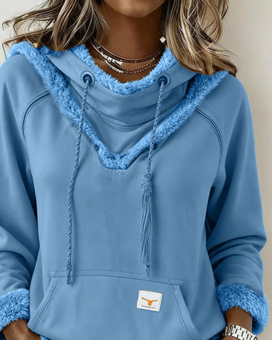 Langærmet Sweatshirt Med Patchworkdetaljer Og Lomme