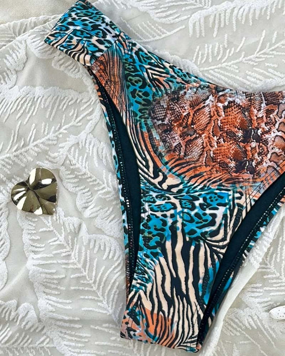 Bikini Leopard Tryk Farveblok Stroppet
