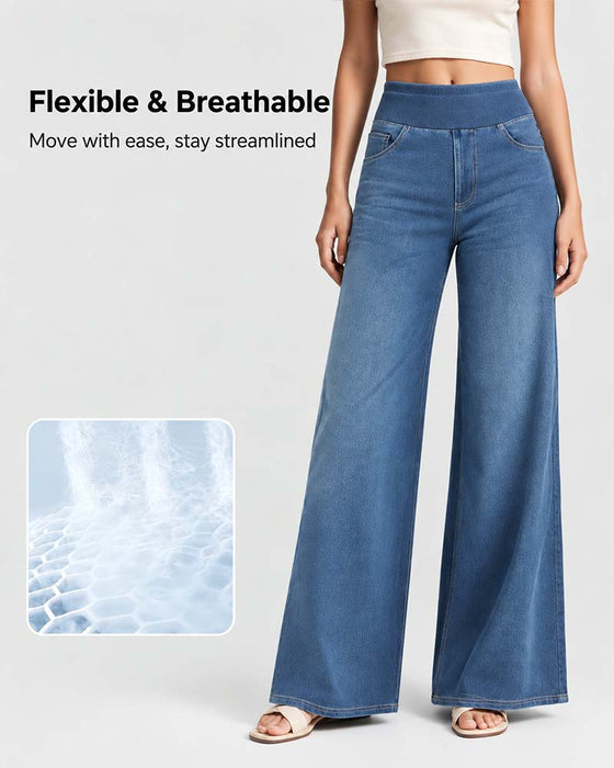 Bukser Elastisk Talje Denim Brede Ben