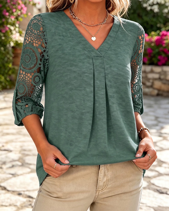 Bluse Blonde Patchwork V-Hals