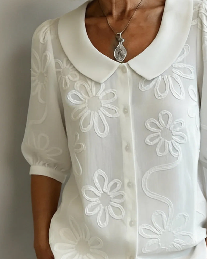 Bluse Blomstermønster Kortærmet