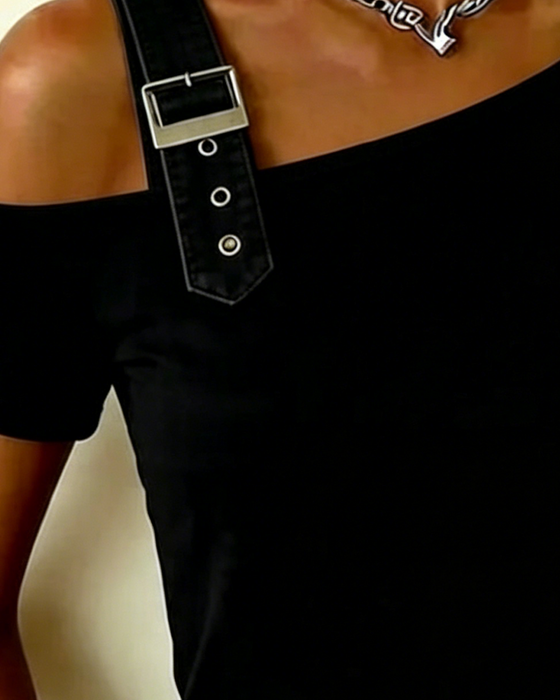 Top Asymmetrisk Off-Shoulder Ensfarvet