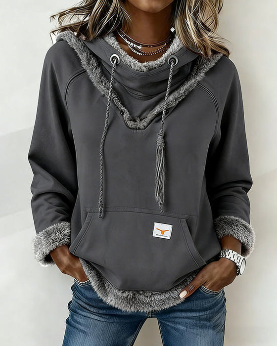 Langærmet Sweatshirt Med Patchworkdetaljer Og Lomme
