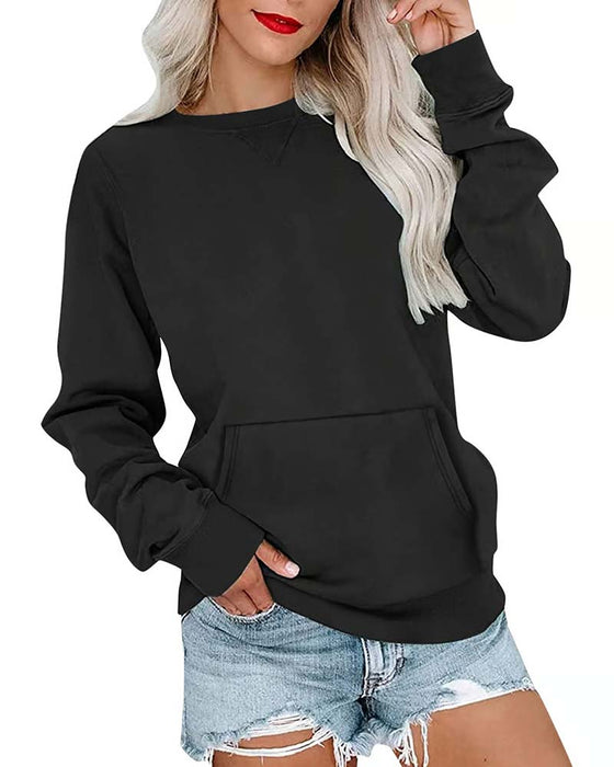 Sweatshirt Ensfarvet Rund Hals Lang Ærme Afslappet