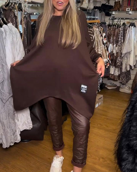 Sweatshirt Med Rund Hals Og Løs Passende Egenskaper