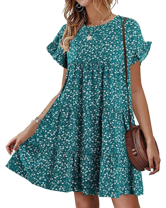 Kjole Ruffle Ærme Leopard Lagdelt