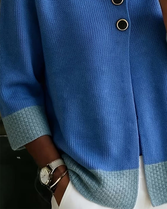 Cardigan Kontrastfarve V-Hals To-Knapper