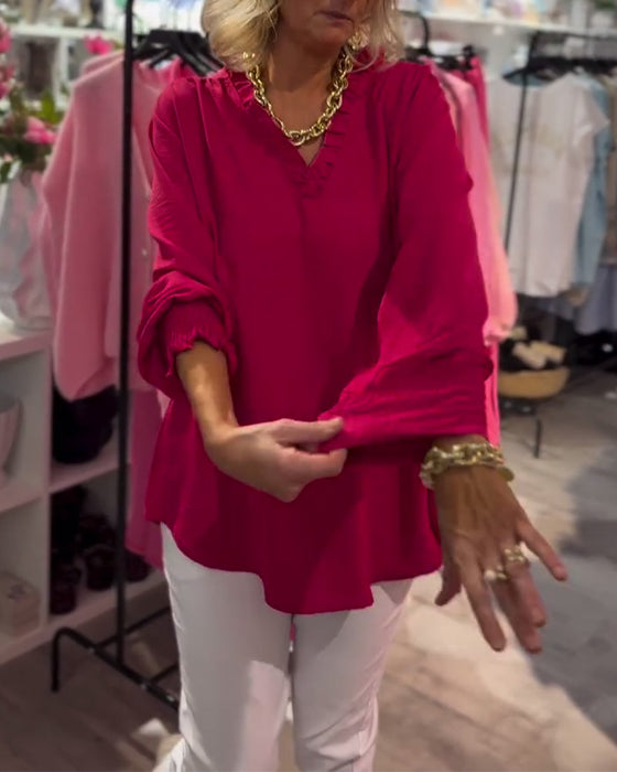 Bluse V-hals Pullover Løs Casual