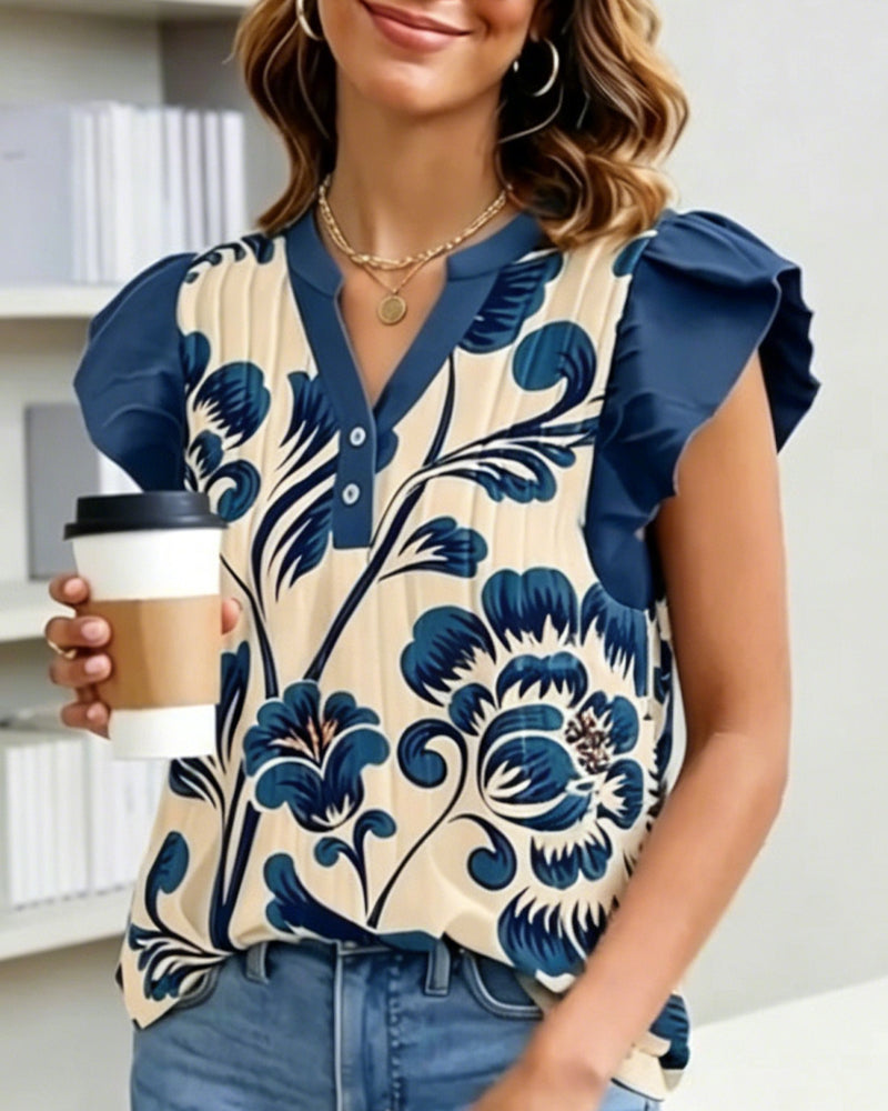 Bluse Blomstertryk Lille Flagermuseærme