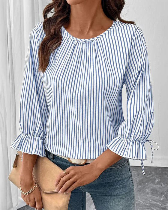 Bluse Stribet Rundhalset Bobble Ærme