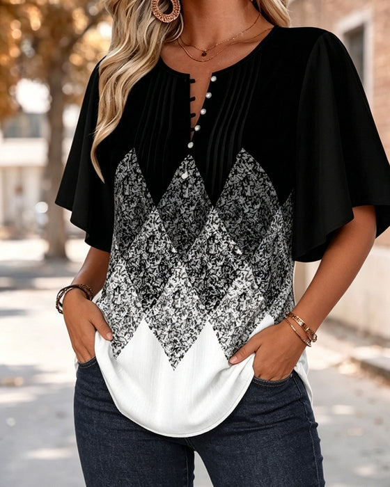 T-Shirt Diamantgitter Gradienttryk V-Hals