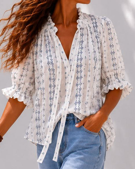 Bluse Lille Blomstret Ruffle