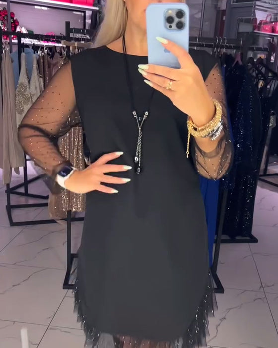 Kjole Rund Hals Gennemsigtig Mesh Syning