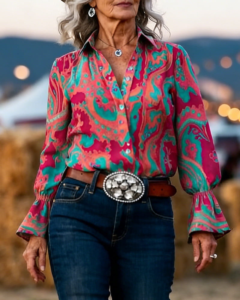 Skjorte Stilfuld Trykt Krave Slim Fit