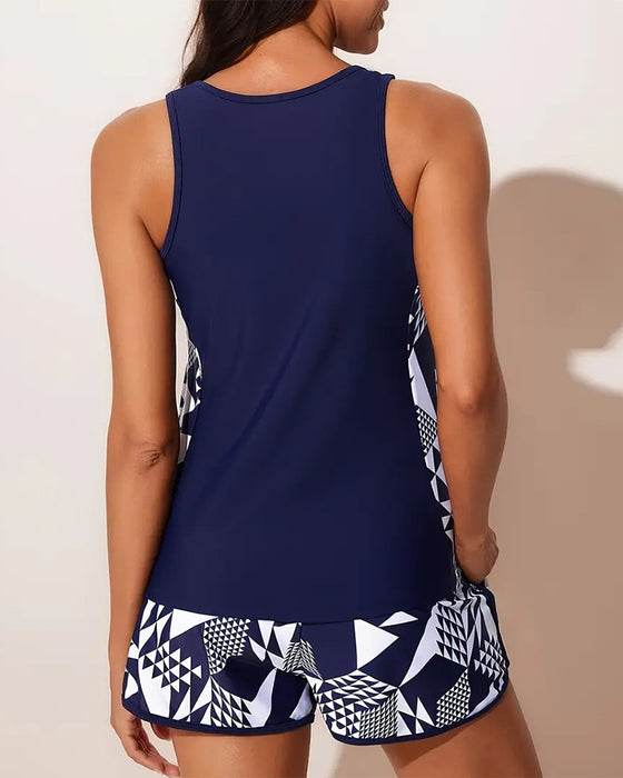 Badedragt Tanktop Geometrisk Tryk Todelt