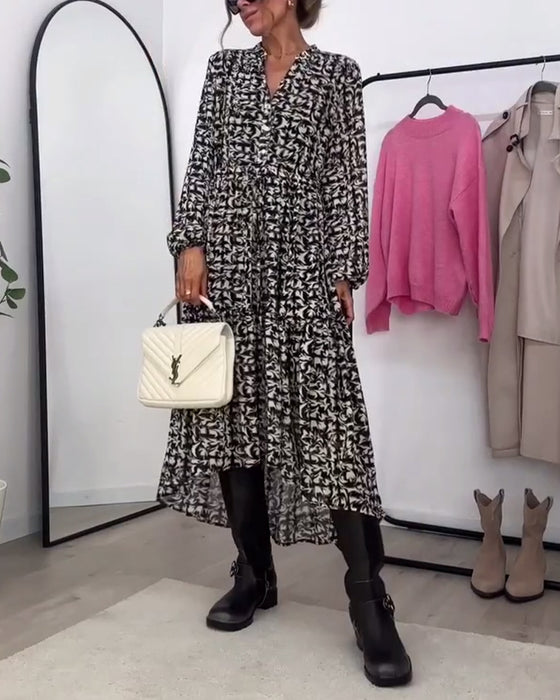 Kjole afslappet trykt a-line lange ærmer