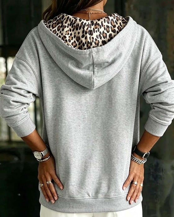 Frakke Hætte Leopardmønster Lynlåslomme