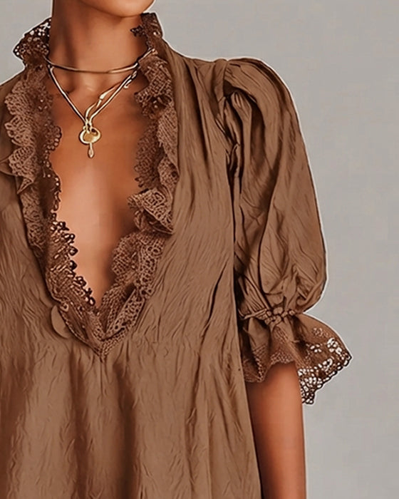 Kjole Blonde Patchwork Asymmetrisk