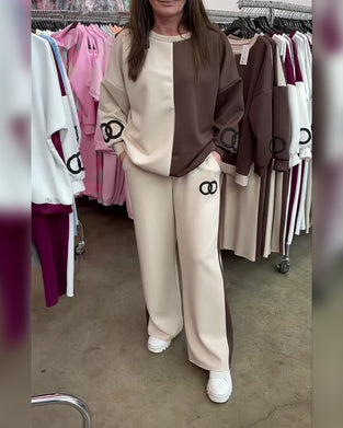 Sæt Kontrastfarve Casual Sweatshirt