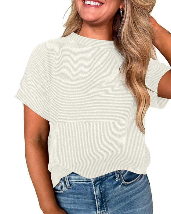T-Shirt Stribet Kort Ærme Rund Hals