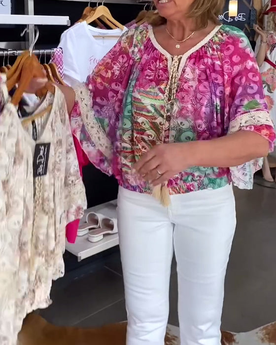 Bluse Med Løs Pasform Og Bohemeprint