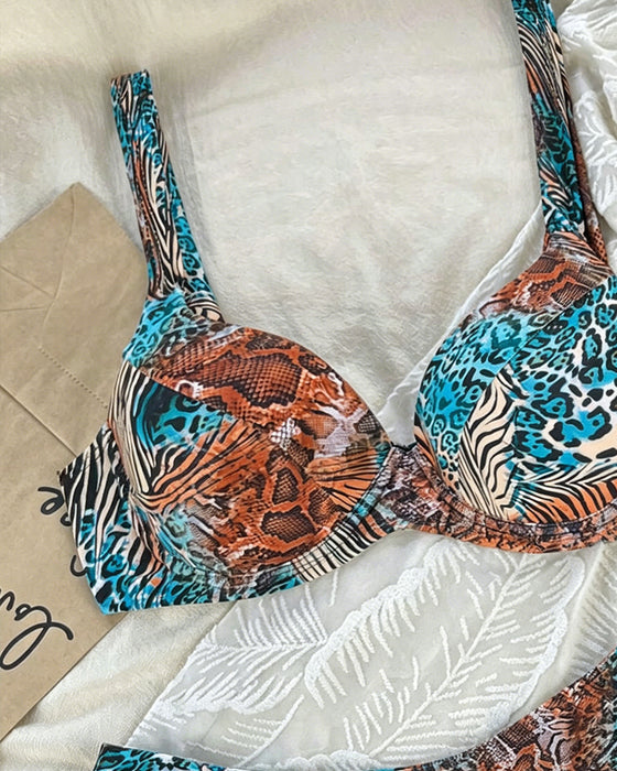 Bikini Leopard Tryk Farveblok Stroppet