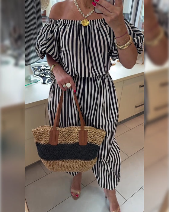 Jumpsuit Afslappet Skulderfri Stribet