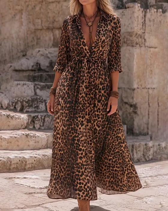 Kjole Leopard Tryk A-Kant Stropper Lang