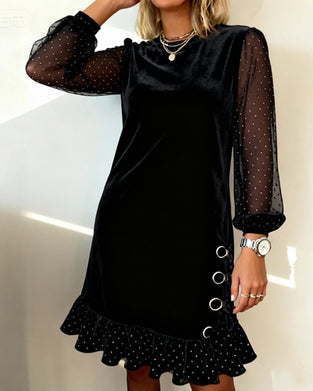 Kjole Med Meshpanel Fløjl Blonde