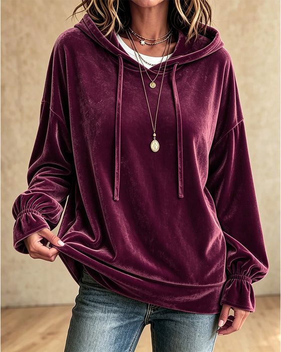 Hoodie Ensfarvet Langærmet