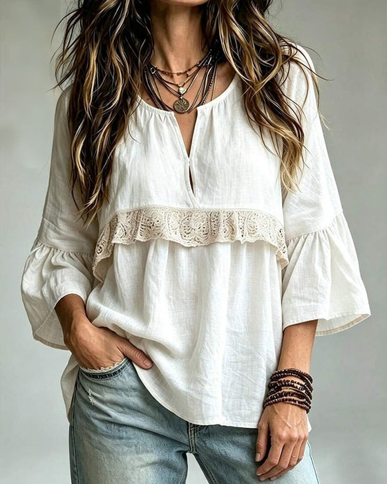 Bluse Afslappet V-Hals Blonder