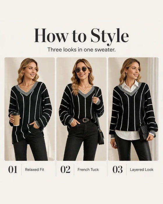 Pullover Trøje Afslappet Loose Fit Stribe