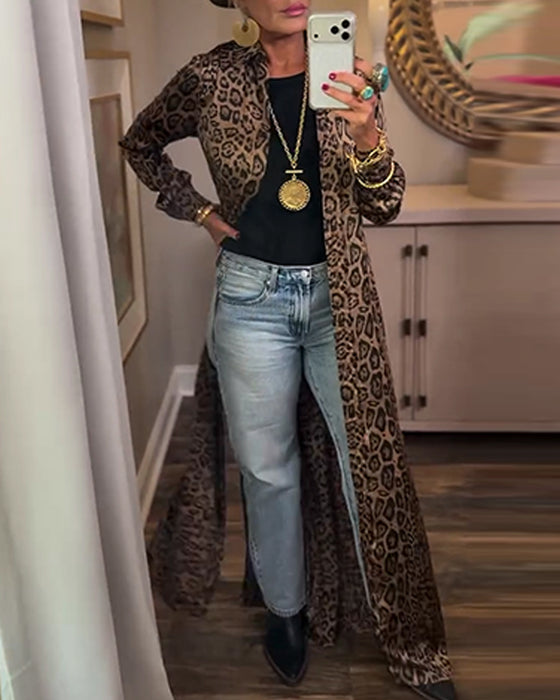 Kjole Leopard Print Slids Lang Ærme