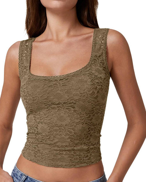 Tank Top Blondekant Firkantet Hals Ærmeløs