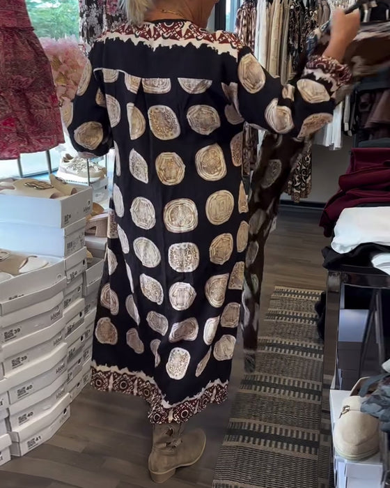 Kjole Langærmet V-Hals Trykt