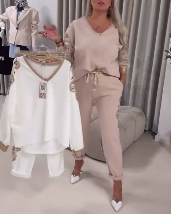 Jakkesæt Langærmet V-hals Casual Sweater