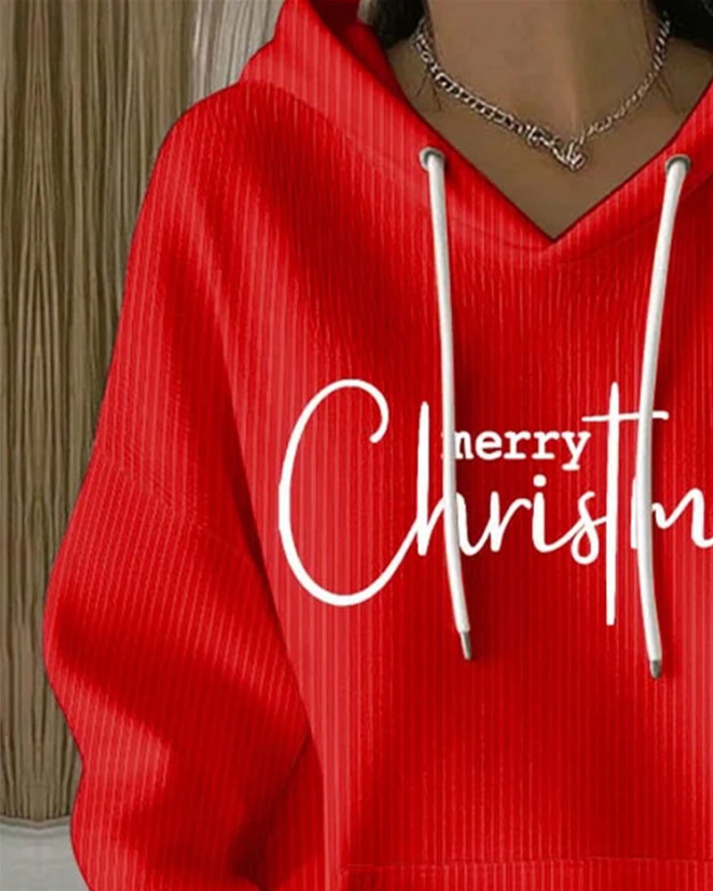 Afslappet Langærmet Hættetrøje Med Bogstavtryk