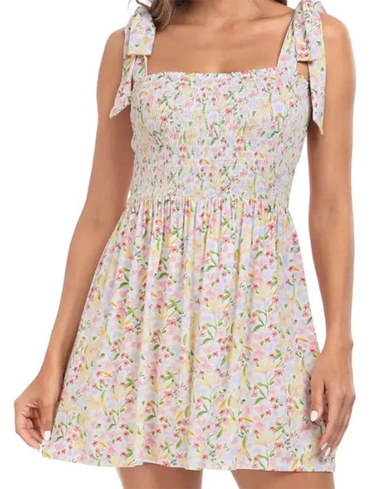 Kjole Kvinde Blomstrende Mini Med Indbyggede Shorts