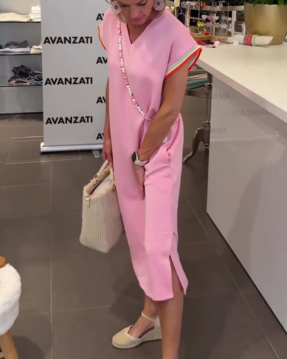 Kjole Lotusbladærmer V-Hals Afslappet Slids