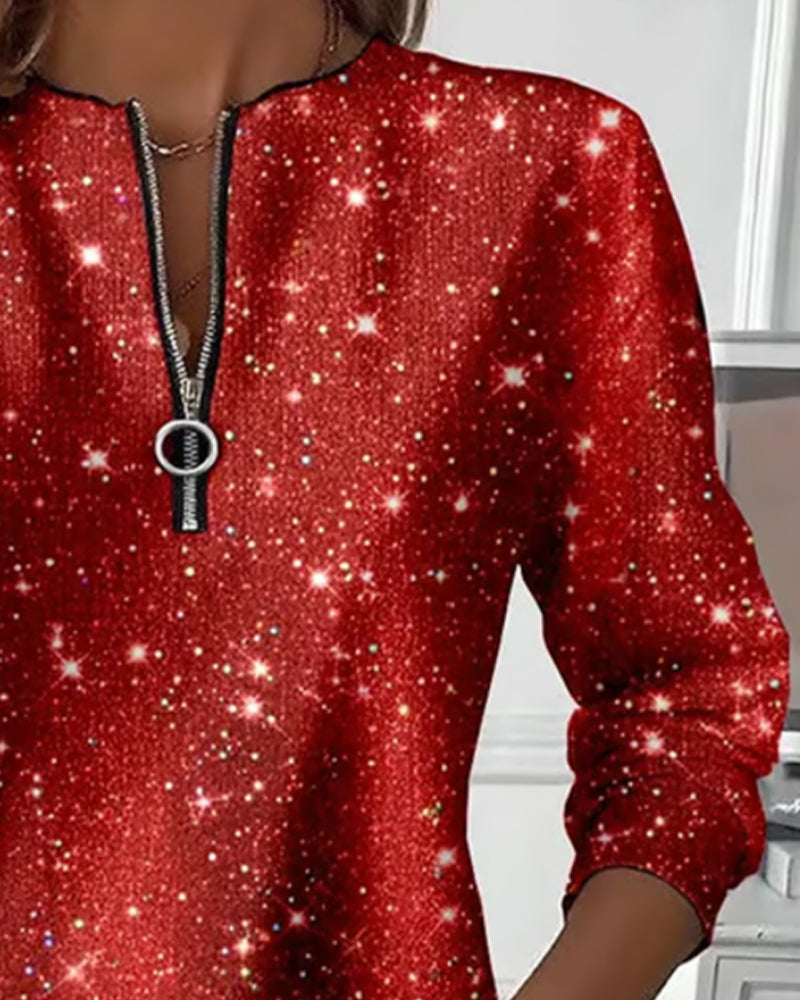 Casual Langærmet Sweatshirt Med Halv Lynlås