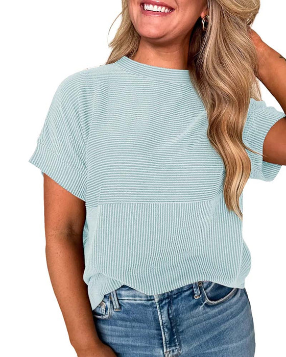 T-Shirt Stribet Kort Ærme Rund Hals
